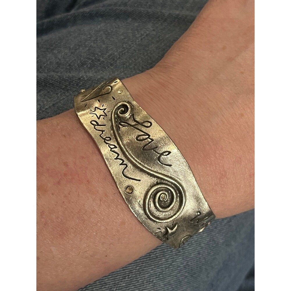 Chicos Love Dream Peace Hope Cuff Bracelet Brass Swirl Rhinestone